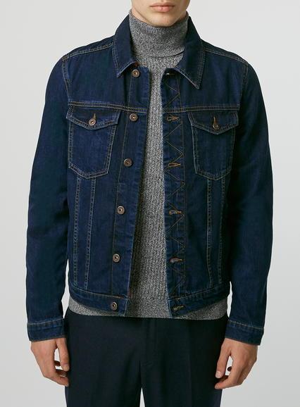 Topman Mens Blue Dark Indigo Western Denim Jacket