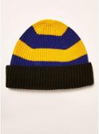 Topman Mens Multi Yellow And Blue Stripe Knitted Beanie