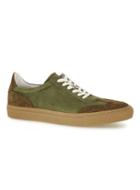 Topman Mens Green Leather And Suede Retro Sneakers