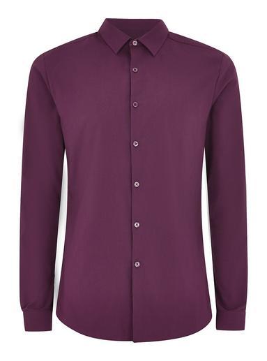Topman Mens Purple Plum Textured Muscle Fit Long Sleeve Shirt