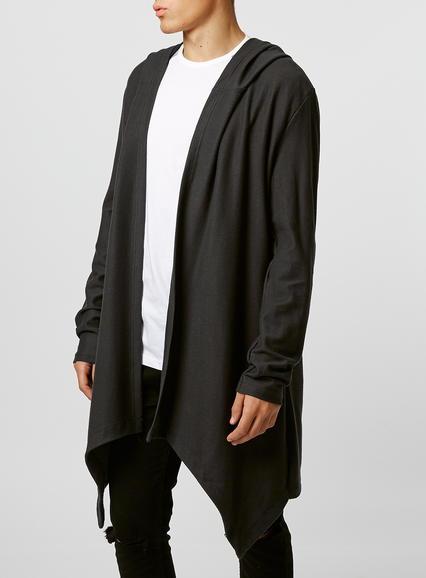 Topman Mens Washed Black Drape Hoodie