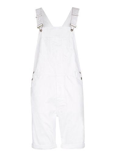 Topman Mens White Denim Short Overalls