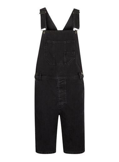 Topman Mens Black Dungaree Denim Shorts