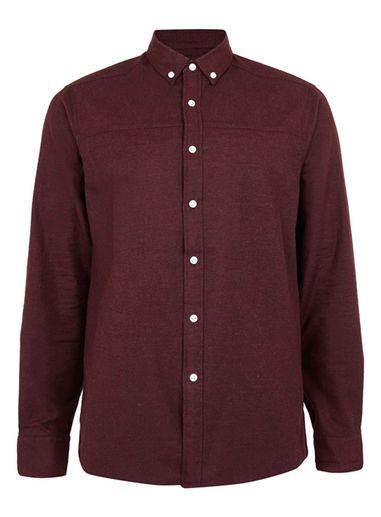Topman Mens Black And Burgundy Herringbone Stand Collar Casual Shirt