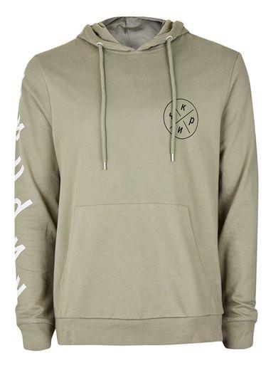 Topman Mens Green Khaki Russia Print Overhead Hoodie