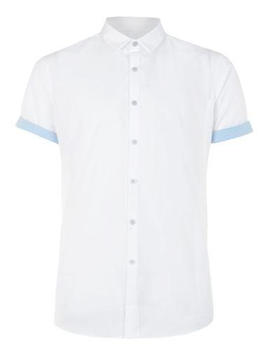 Topman Mens White And Light Blue Dot Short Sleeve Dress Shirt