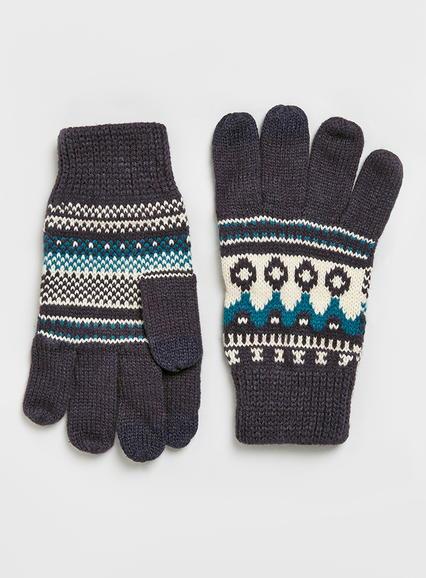 Topman Mens Blue Navy Pattern Touchscreen Gloves