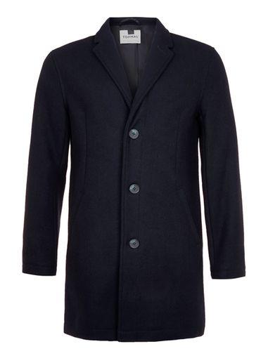 Topman Mens Blue Navy Wool Rich Overcoat
