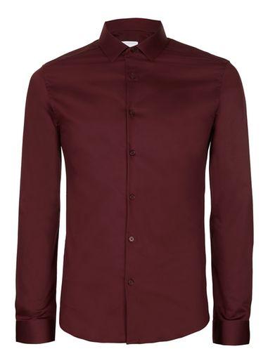 Topman Mens Burgundy Premium Satin Touch Dress Shirt