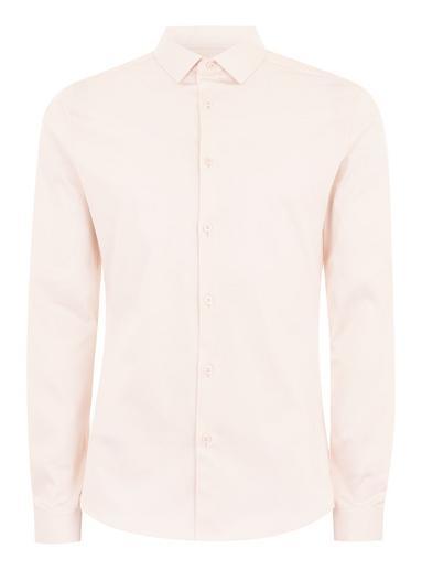 Topman Mens Blue Pink Premium Satin Stretch Long Sleeve Shirt