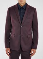 Topman Mens Burgundy Wool Blend Flannel Skinny Fit Suit Jacket