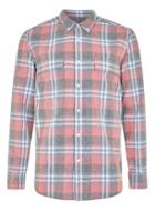 Topman Mens Red And Navy Check Long Sleeve Shirt