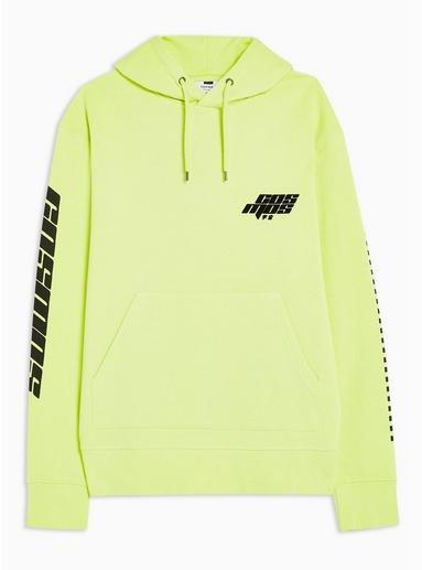 Topman Mens Green Neon Lime Motocross Hoodie
