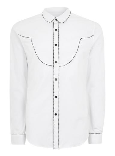 Topman Mens White Western Long Sleeve Shirt