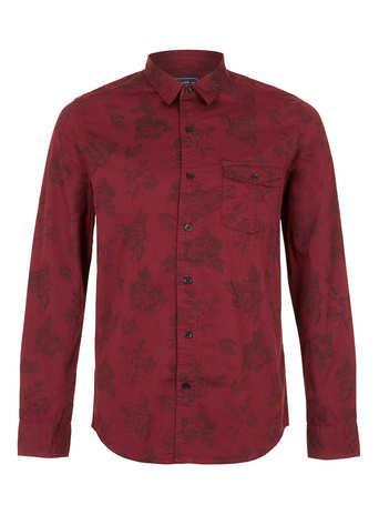 Topman Burgundy Rose Print Long Sleeve Shirt