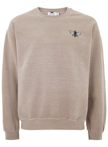 Topman Mens Brown Stucco Bee Embroidery Sweatshirt