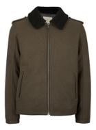 Topman Mens Selected Homme Green Faux Shearling Collar Jacket