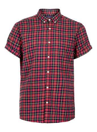 Mens Red Tartan Short Sleeve Shirt