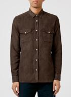 Topman Mens Brown Chocolate Faux Suede Western Long Sleeve Casual Shirt