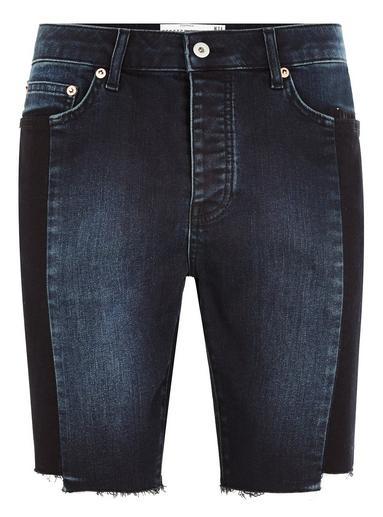 Topman Mens Black Cut And Sew Skinny Denim Shorts