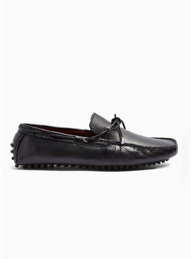 Topman Mens Black Monaco Leather Driver Shoes