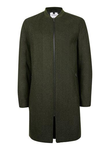 Topman Mens Green Khaki Wadded Longline Blazer