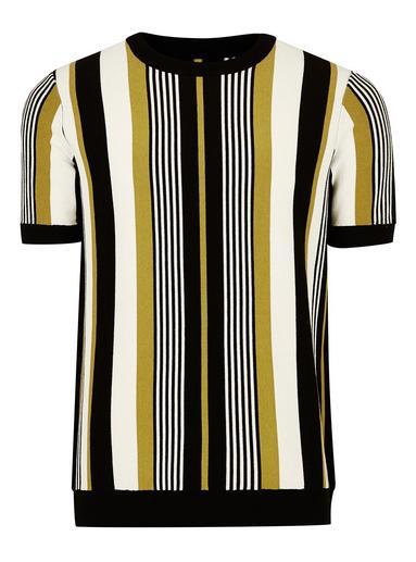 Topman Mens Yellow Stripe Crew Neck Top