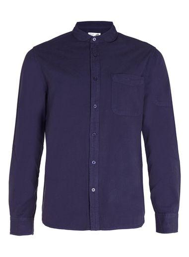 Topman Mens Blue Ltd Navy Seersucker Long Sleeve Shirt