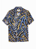 Topman Mens Blue Tiger Revere Shirt