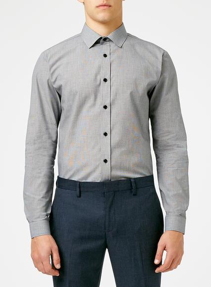 Topman Mens Black Puppytooth Long Sleeve Dress Shirt