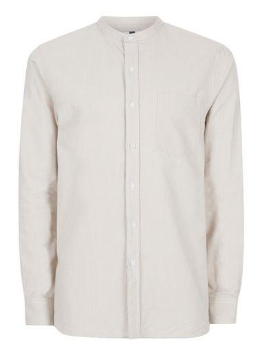 Topman Mens Beige Stone Stand Collar Oxford Shirt