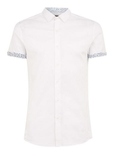 Topman Mens White Floral Turn Up Short Sleeve Shirt
