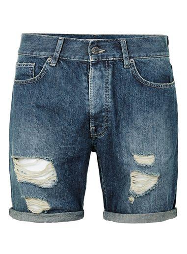 Topman Mens Dark Blue Ripped Slim Denim Shorts