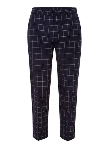 Topman Mens Navy Grid Check Cropped Pants