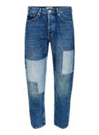 Topman Mens Mid Blue Wash Patch Original Fit Jeans