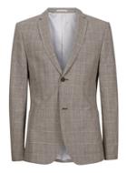 Topman Mens Mid Grey Gray Check Linen Skinny Fit Suit Jacket