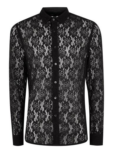 Topman Mens Black Lace Long Sleeve Shirt