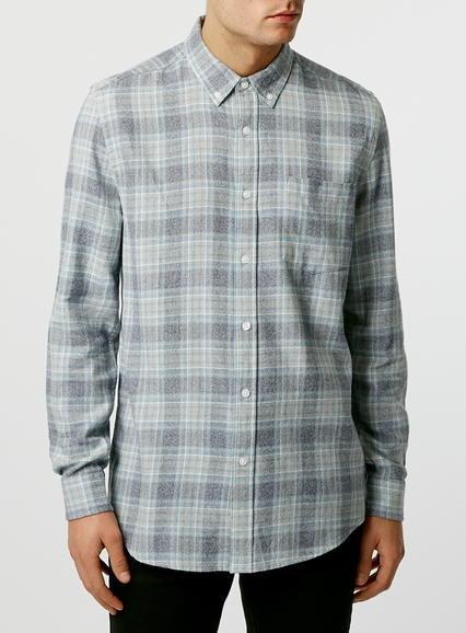 Topman Mens Blue Twist Check Long Sleeve Casual Shirt