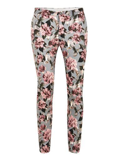 Topman Mens Grey Gray Rose Print Ultra Skinny Pants