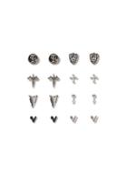 Topman Mens Silver Look And Black Gothic Stud Earrings 8 Pack*