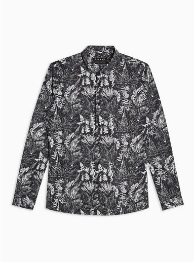 Topman Mens Navy And White Stretch Skinny Shirt