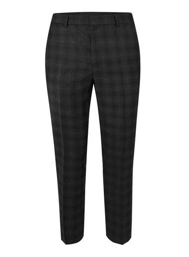 Topman Mens Black Check Skinny Fit Wool Suit Pants