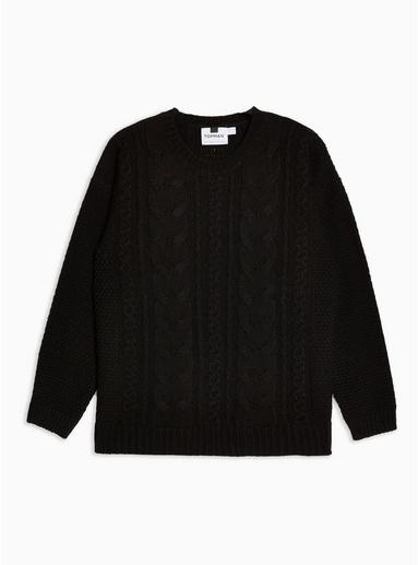 Topman Mens Black Corduroy Neon Cable Knitted Jumper