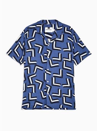 Topman Mens Blue Chevron Slim Shirt