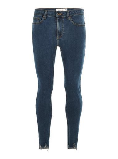 Topman Mens Blue Raw Hem Spray On Jeans