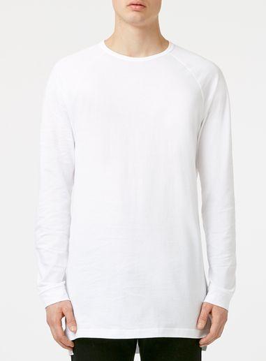 Topman Mens White Longline Long Sleeve T-shirt