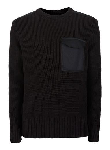 Topman Mens Black Military Style Patch Pocket Sweater