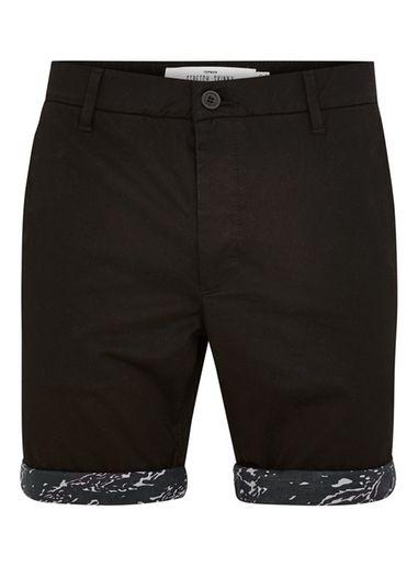 Topman Mens Black Camouflage Turn Up Chino Shorts