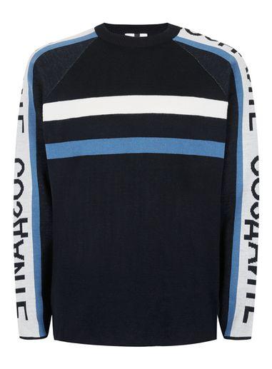 Topman Mens Blue Navy And White Russian Print Sweater