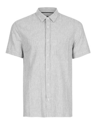Topman Mens Grey Dark Gray Linen Casual Shirt